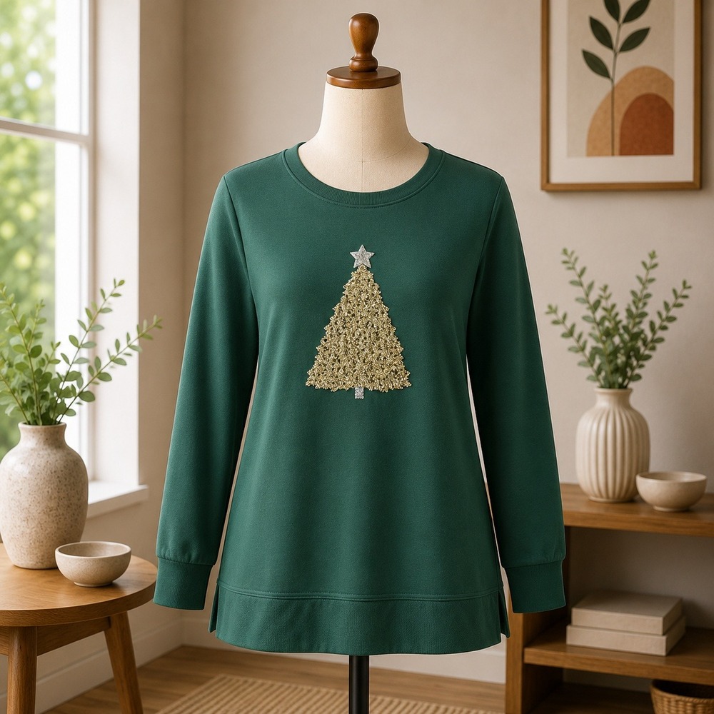 Jingle Belles Kim Gravel Green Christmas Tree Sequin Sweatshirt Large‎ Holiday